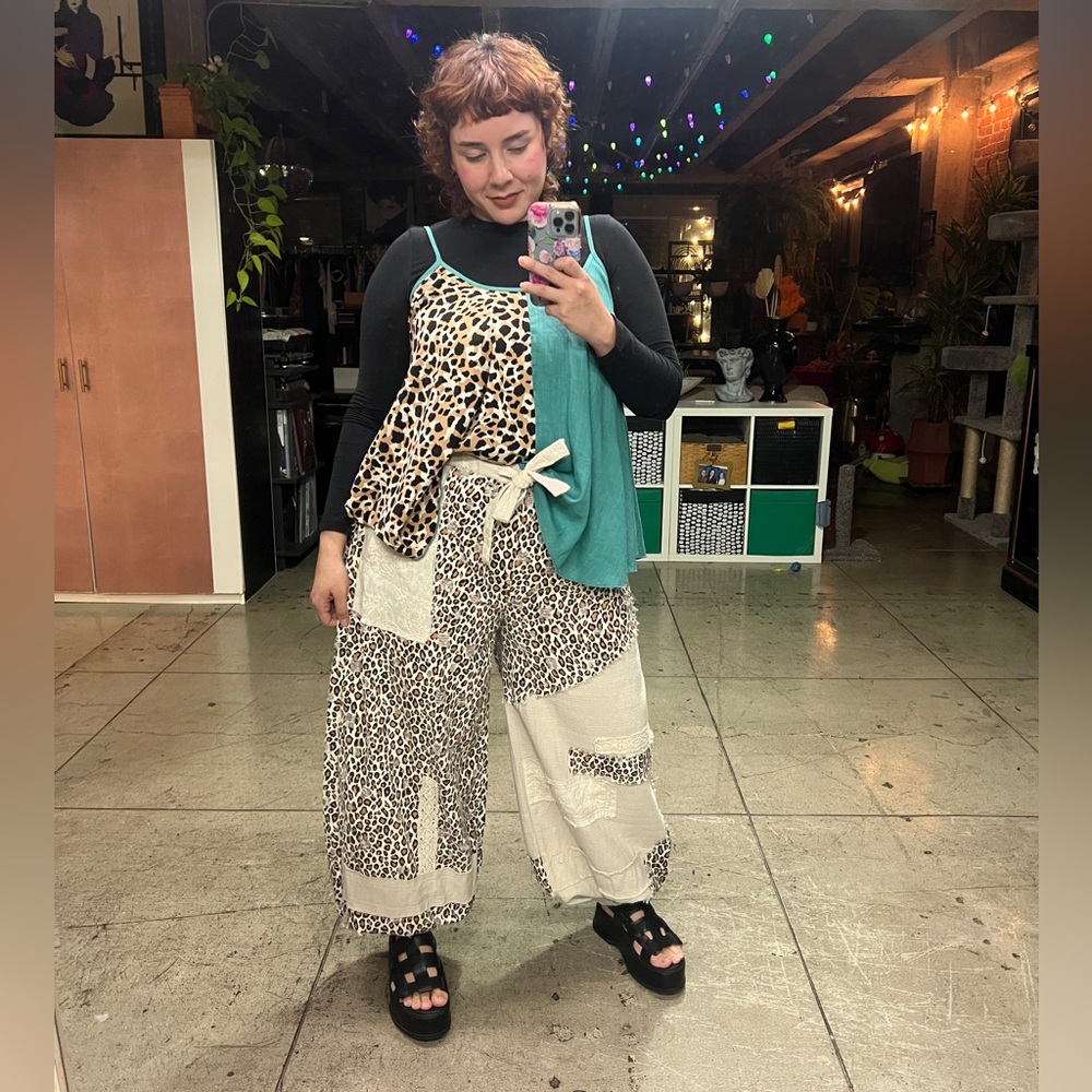 398b. Leopard Print Patchwork Jogger Pants - image 2